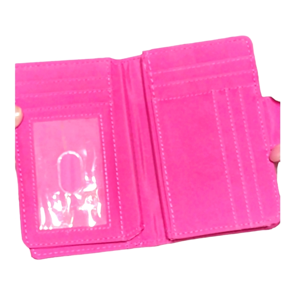 Pink Man Made Material Womens Wallet Billfold Accessory with Buckle and Snap - Picture 6 of 13